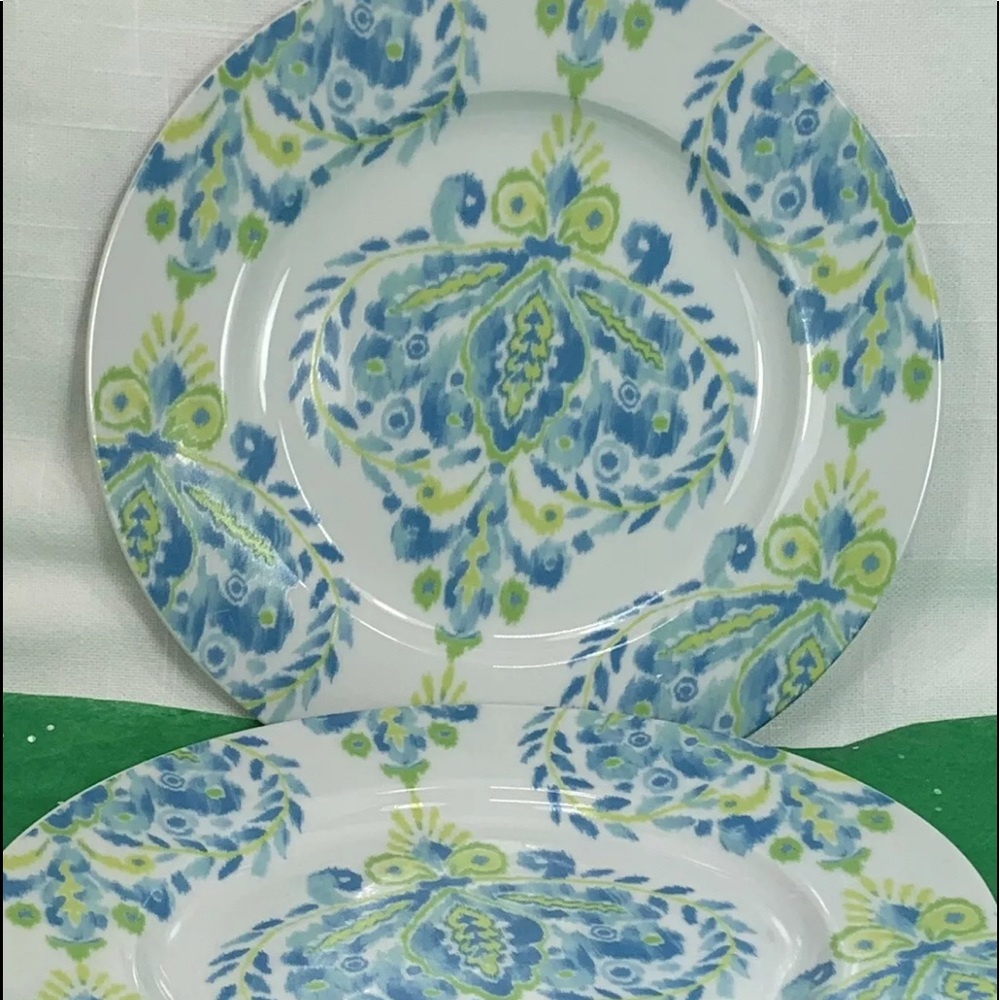 ⭐️2 Dena Home Johara Salad Plates Blue Green Ikat Pattern